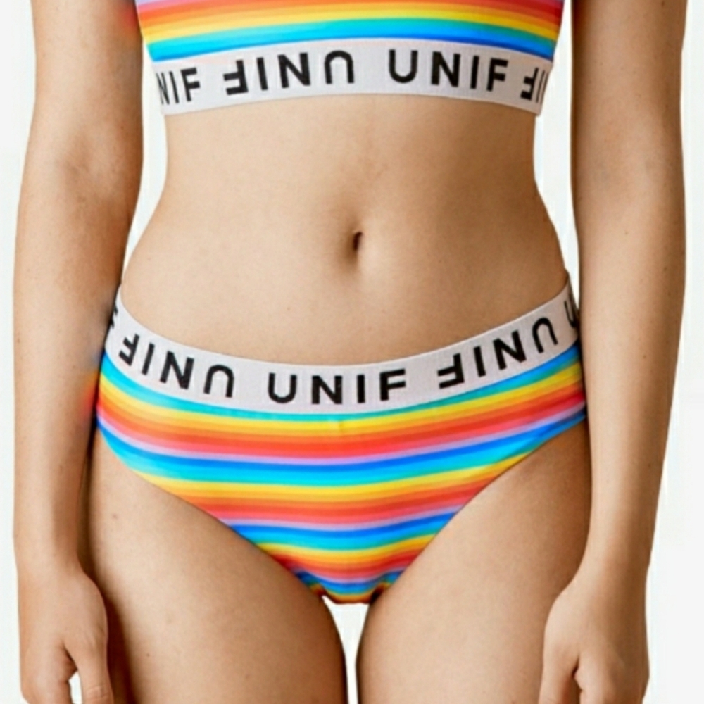UNIF Rainbow Colorful Stripe Stretchy Bikini Bottoms Small NWT